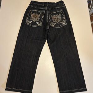Men’s affliction baggy black embroidered eagle jeans